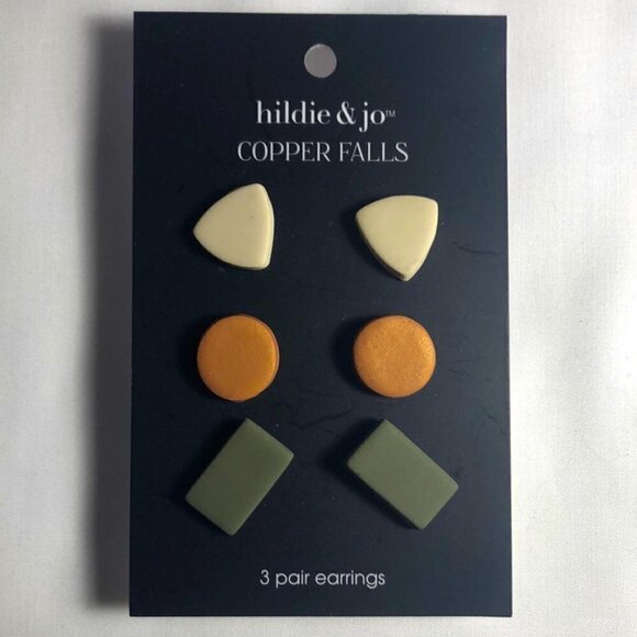 🐈‍ 3/$15 - Tan taupe Polymer Shapes 3-pair earrings new - Picture 1 of 2